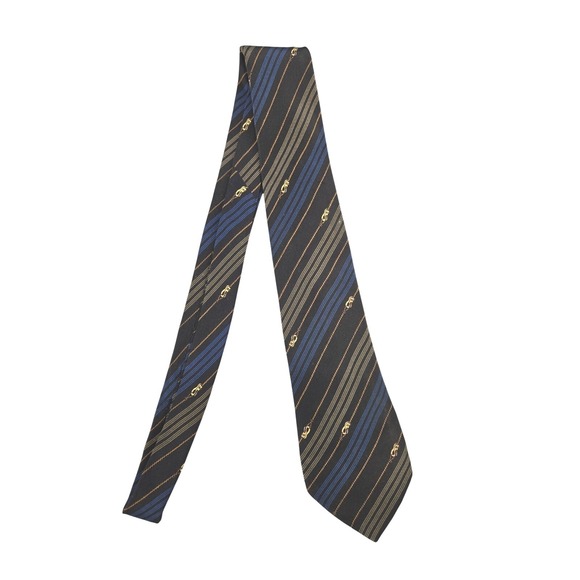 ERMENEGILDO ZEGNA Men's 100% Silk Necktie ITALY Luxury Geometric Blue Zipper